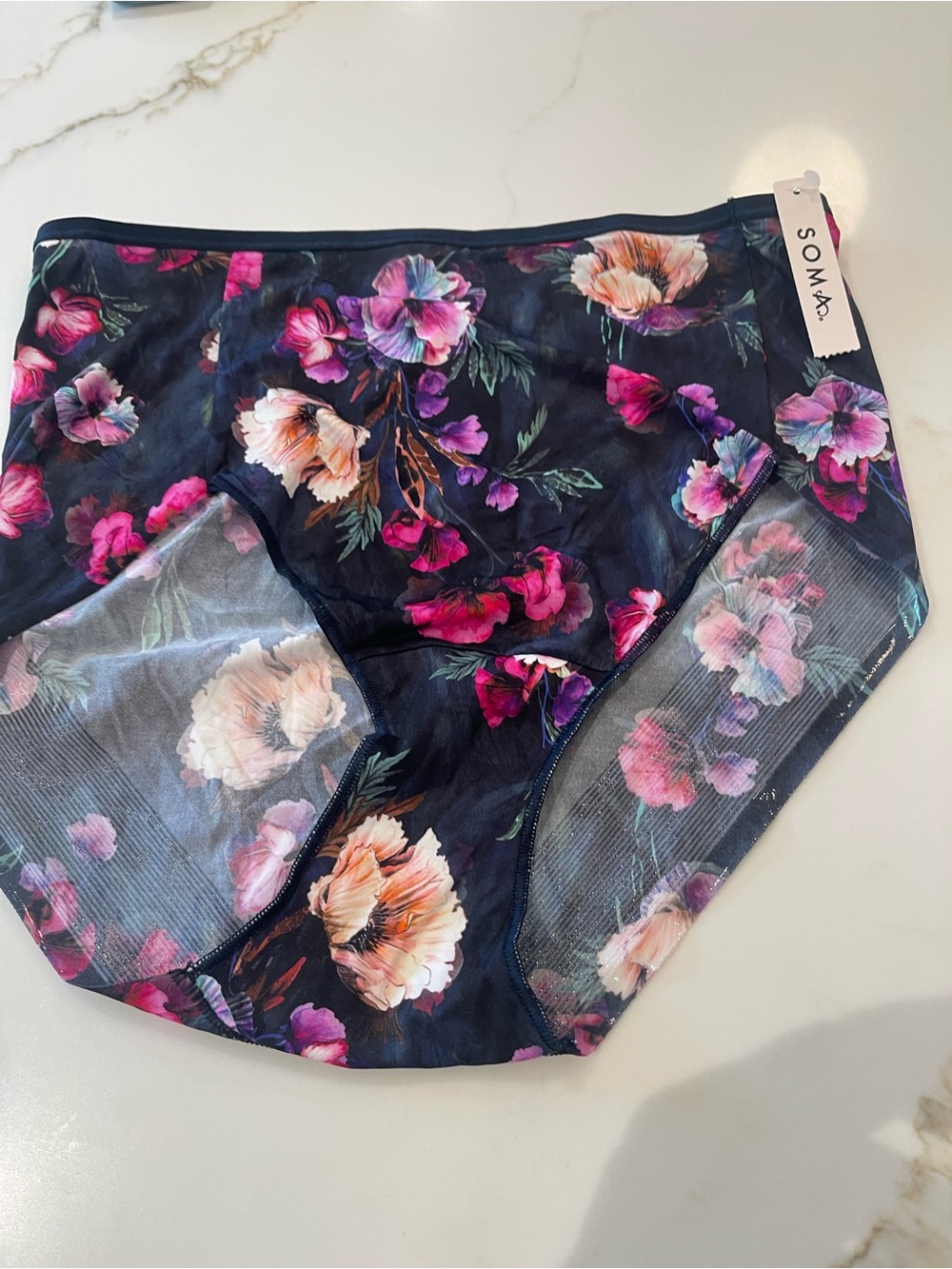 SOma Floral  Black Modern Brief Panty- Vibrant Pink & Purple Flowers XXL NEW